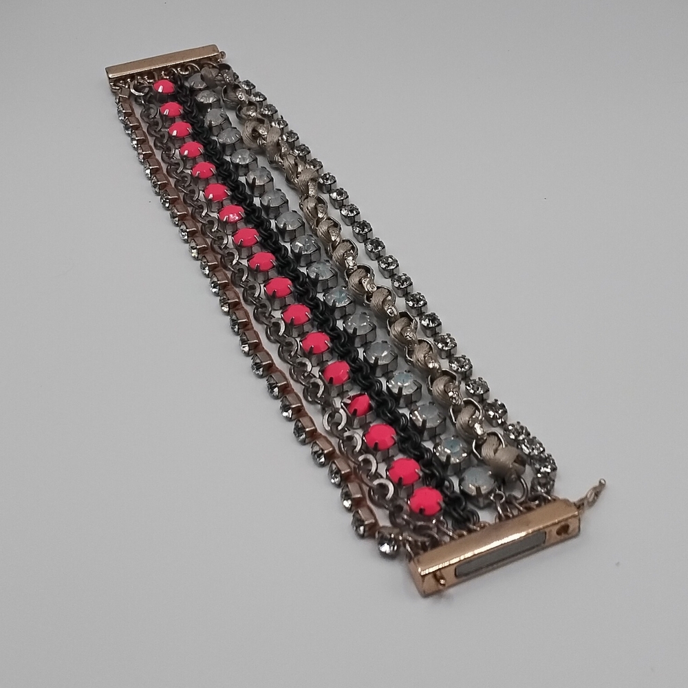 Elegant Multi- 7 Strand Chain Bracelet with Pink Accents